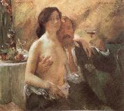 Lovis Corinth Self-Portrait with his wife and a glass oil painting reproduction